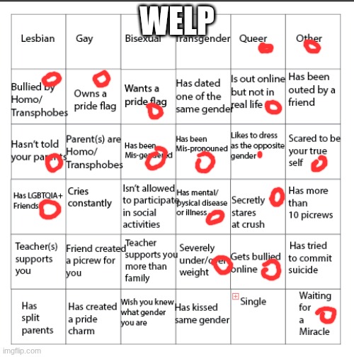 ok... | WELP | image tagged in lgbtqia bingo | made w/ Imgflip meme maker