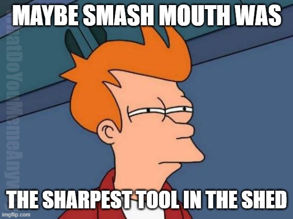 Just saying | MAYBE SMASH MOUTH WAS; WhatDoYouMemeAnyway; THE SHARPEST TOOL IN THE SHED | image tagged in memes,futurama fry | made w/ Imgflip meme maker