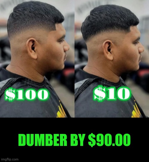 Funny | DUMBER BY $90.00 | image tagged in funny,dumb people,dumb signs,you've been invited to dumbass university,haircut,price | made w/ Imgflip meme maker