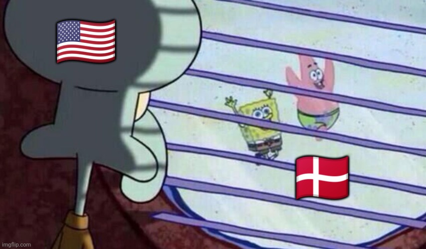 Spongebob running outside | 🇺🇸; 🇩🇰 | image tagged in spongebob running outside | made w/ Imgflip meme maker