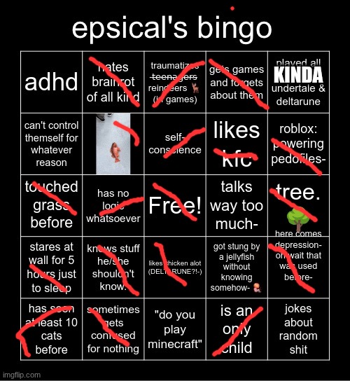 . | KINDA | image tagged in epsical's bingo | made w/ Imgflip meme maker