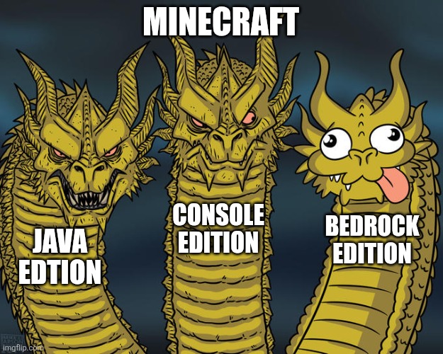 Three-headed Dragon | MINECRAFT; CONSOLE EDITION; BEDROCK EDITION; JAVA EDTION | image tagged in three-headed dragon | made w/ Imgflip meme maker