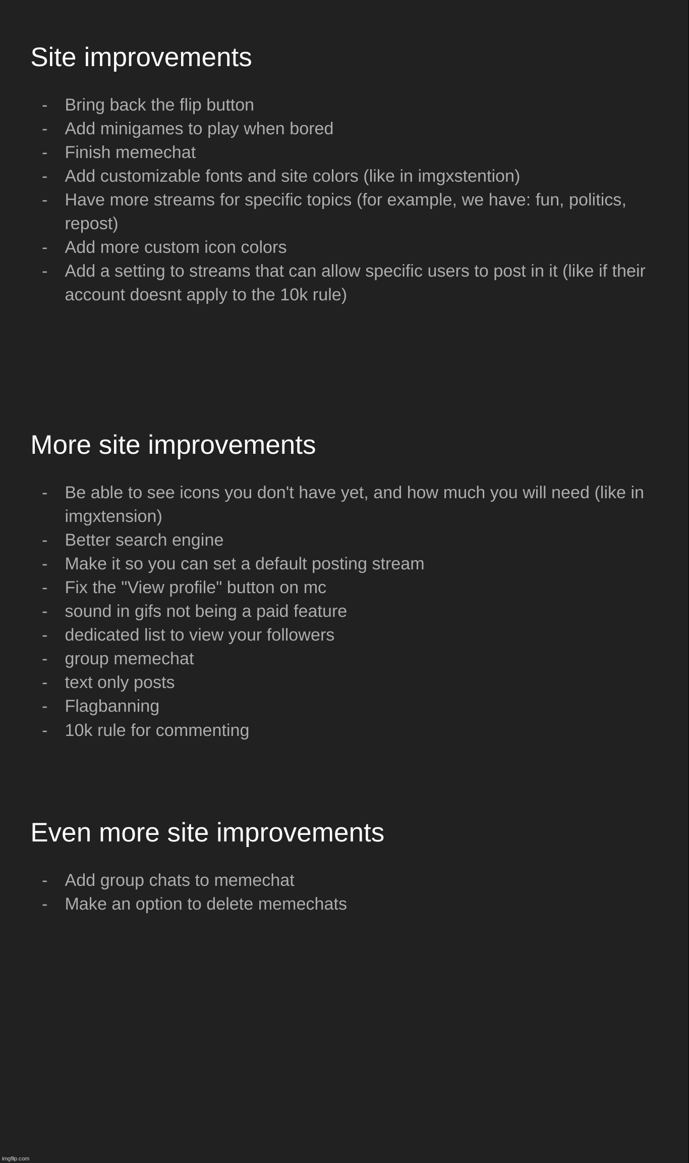 Site improvement ideas updated | made w/ Imgflip meme maker