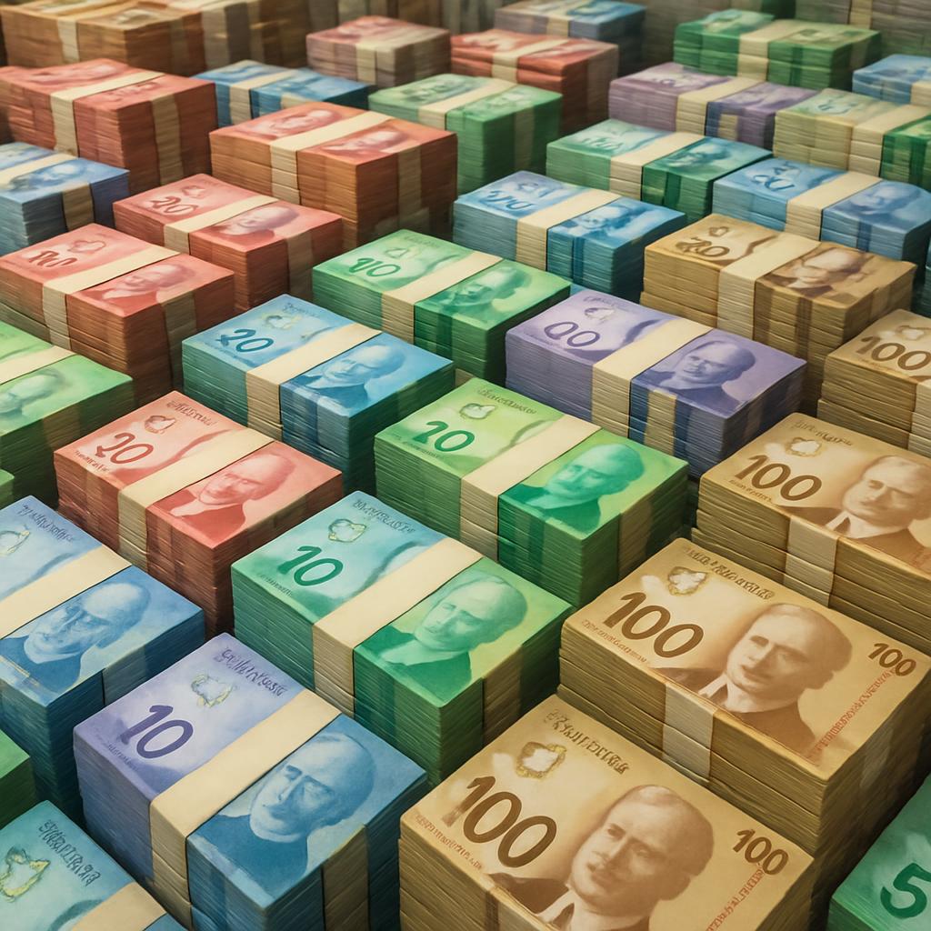 Billions of Canadian dollars stacked up Blank Meme Template