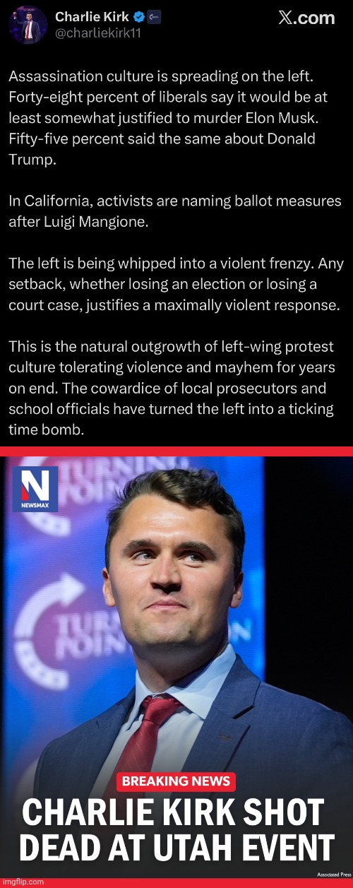 Charlie Kirk on violent Leftist culture | image tagged in charlie,kirk,violent,liberals | made w/ Imgflip meme maker