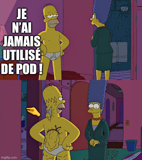 Homer Simpson's Back Fat | JE N’AI JAMAIS UTILISÉ DE POD ! 🤏 | image tagged in homer simpson's back fat | made w/ Imgflip meme maker