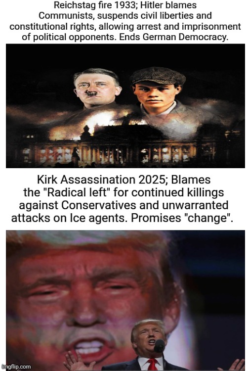The dangerous rhetoric of DJT | image tagged in trump,echos of a dark time,what next,kirk is their martyr,dangerous time | made w/ Imgflip meme maker
