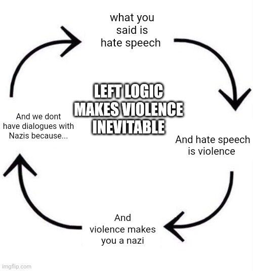 the circle of life | what you said is hate speech; LEFT LOGIC MAKES VIOLENCE INEVITABLE; And we dont have dialogues with Nazis because... And hate speech is violence; And violence makes you a nazi | image tagged in the circle of life | made w/ Imgflip meme maker