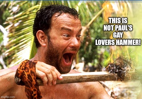 It is only violance when the LEFTIST commits it...otherwise it is patriotic... | THIS IS NOT PAUL'S GAY LOVERS HAMMER! | image tagged in memes,castaway fire | made w/ Imgflip meme maker