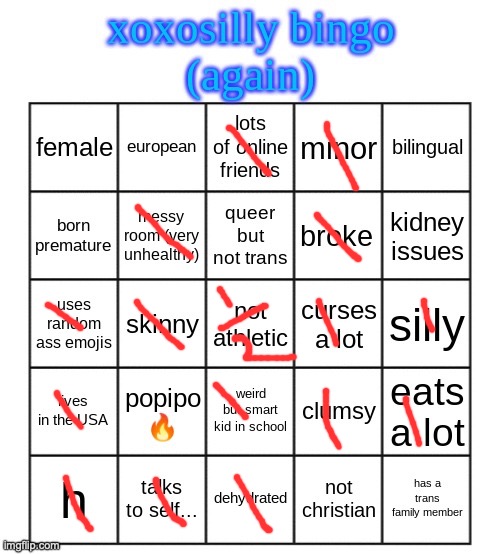used to be female, twas just a phase | image tagged in xoxosilly bingo again | made w/ Imgflip meme maker