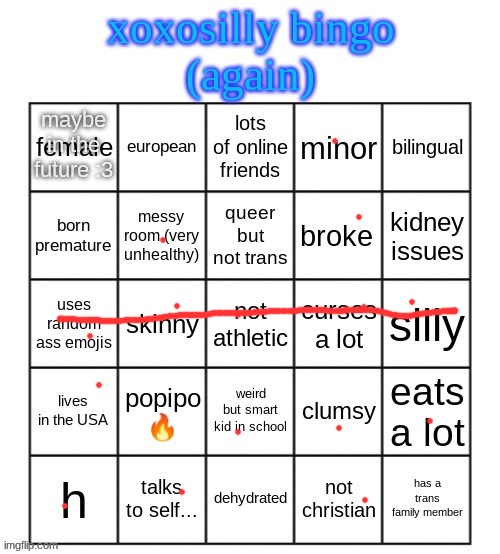 xoxosilly bingo AGAIN | maybe in the future :3 | image tagged in xoxosilly bingo again | made w/ Imgflip meme maker