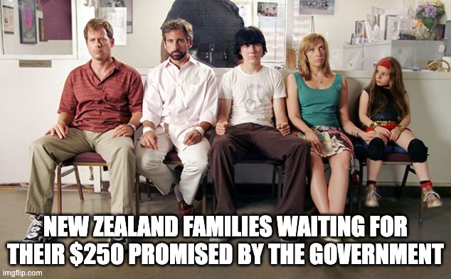 thats 4 weeks shopping according to luxon | NEW ZEALAND FAMILIES WAITING FOR THEIR $250 PROMISED BY THE GOVERNMENT | image tagged in new zealand,politics | made w/ Imgflip meme maker