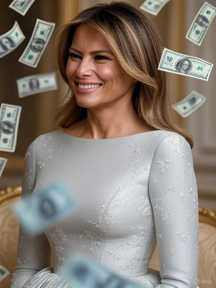 Melania Trump smiling surrounded by falling money Blank Meme Template