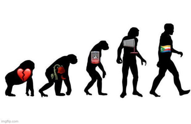 comoros | 🫗; 🇰🇲; 🥀; 🪫; 💔 | image tagged in human evolution | made w/ Imgflip meme maker