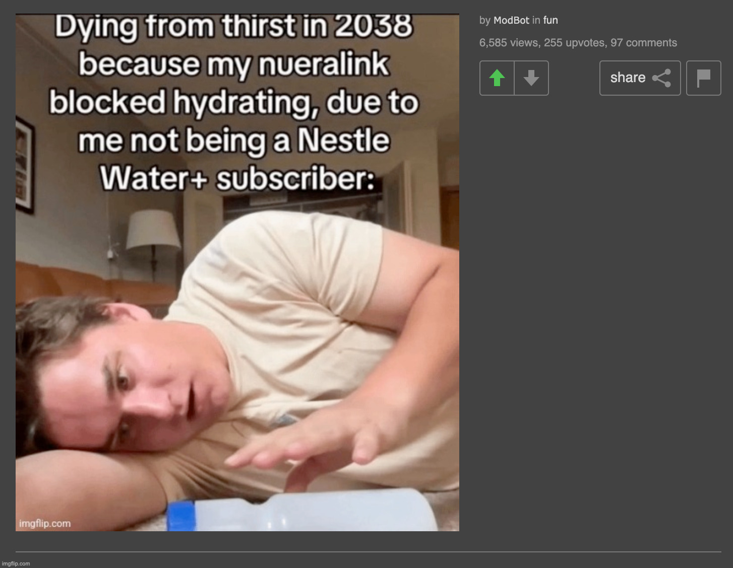 Modbot's fun stream post getting 255 upvotes is such a peak coincidence | made w/ Imgflip meme maker