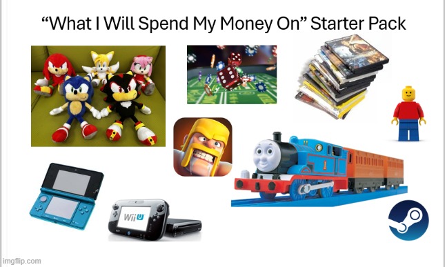 "What I Will Spend My Money On" Starter Pack | image tagged in starter pack | made w/ Imgflip meme maker