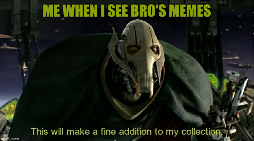 This will make a fine addition to my collection | ME WHEN I SEE BRO'S MEMES | image tagged in this will make a fine addition to my collection | made w/ Imgflip meme maker