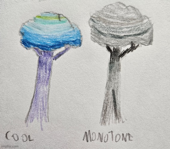 Thing I did for art class with color schemes (ignore the green, I messed up) | image tagged in drawing | made w/ Imgflip meme maker