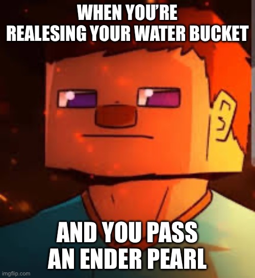 Why did i make this | WHEN YOU’RE REALESING YOUR WATER BUCKET; AND YOU PASS AN ENDER PEARL | image tagged in minecraft | made w/ Imgflip meme maker