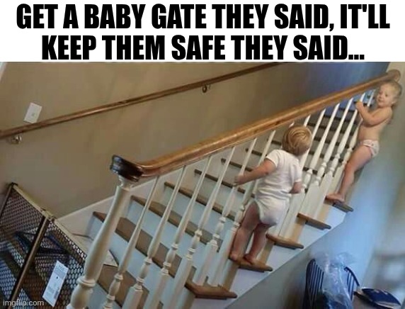 Get A Baby Gate They Said It'll Keep Them Safe They Said | GET A BABY GATE THEY SAID, IT'LL
KEEP THEM SAFE THEY SAID... | image tagged in chrisjoines1 | made w/ Imgflip meme maker