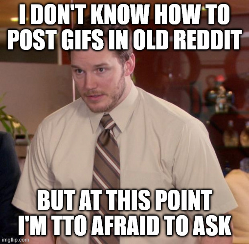 Afraid To Ask Andy Meme | I DON'T KNOW HOW TO POST GIFS IN OLD REDDIT; BUT AT THIS POINT I'M TTO AFRAID TO ASK | image tagged in memes,afraid to ask andy | made w/ Imgflip meme maker