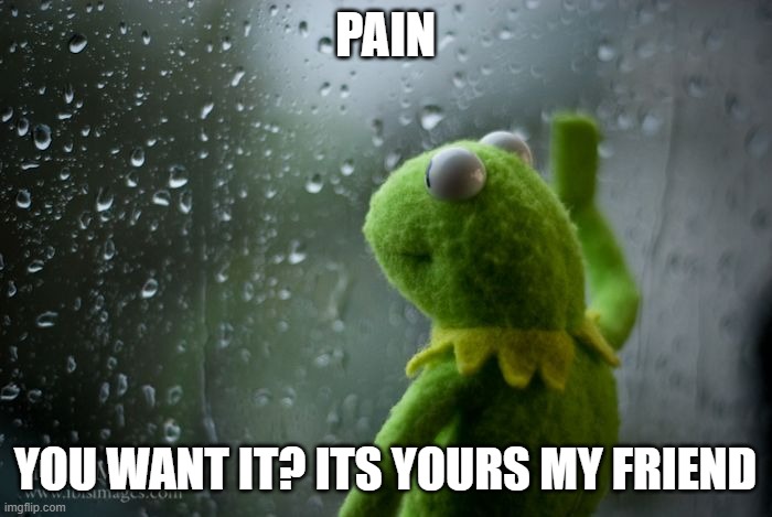 kermit window | PAIN YOU WANT IT? ITS YOURS MY FRIEND | image tagged in kermit window | made w/ Imgflip meme maker