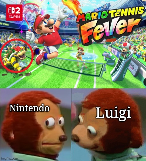 Care to explain why Bowser and not Luigi, Nintendo? | Luigi; Nintendo | image tagged in monkey puppet the 2nd,luigi,bowser | made w/ Imgflip meme maker
