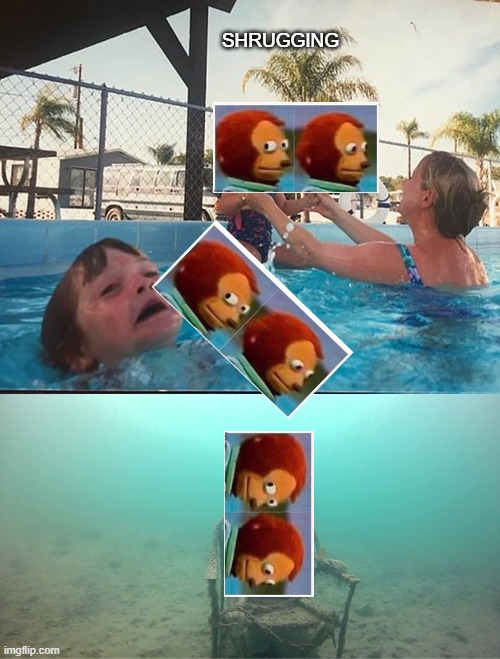 Mother Ignoring Kid Drowning In A Pool | SHRUGGING | image tagged in mother ignoring kid drowning in a pool | made w/ Imgflip meme maker