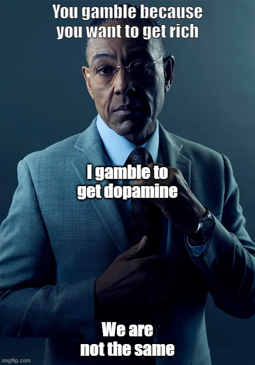 We are not the same | You gamble because you want to get rich; I gamble to get dopamine; We are not the same | image tagged in we are not the same | made w/ Imgflip meme maker