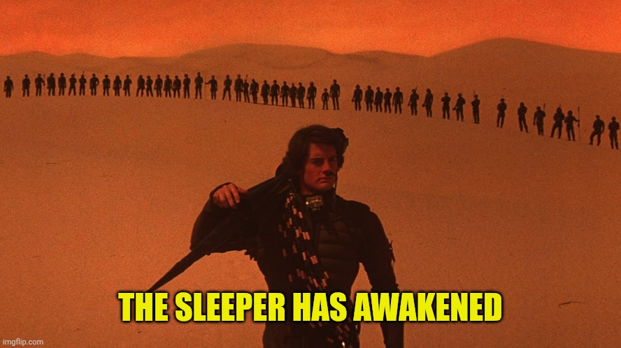 THE SLEEPER HAS AWAKENED | image tagged in dune | made w/ Imgflip meme maker