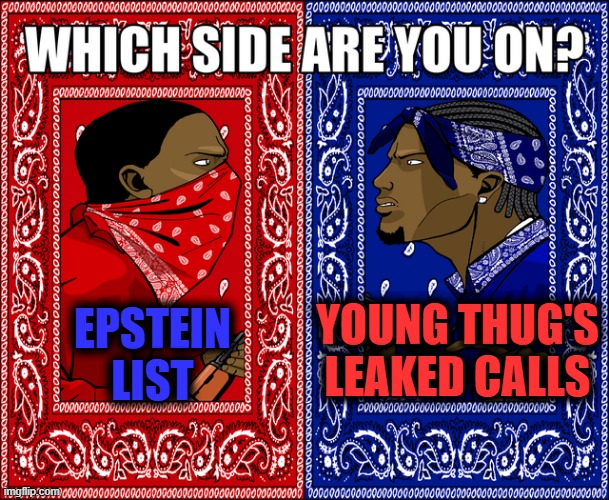. | EPSTEIN LIST; YOUNG THUG'S LEAKED CALLS | image tagged in which side are you on | made w/ Imgflip meme maker