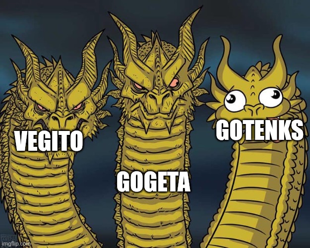 Three dragons | GOTENKS; GOGETA; VEGITO | image tagged in three dragons | made w/ Imgflip meme maker