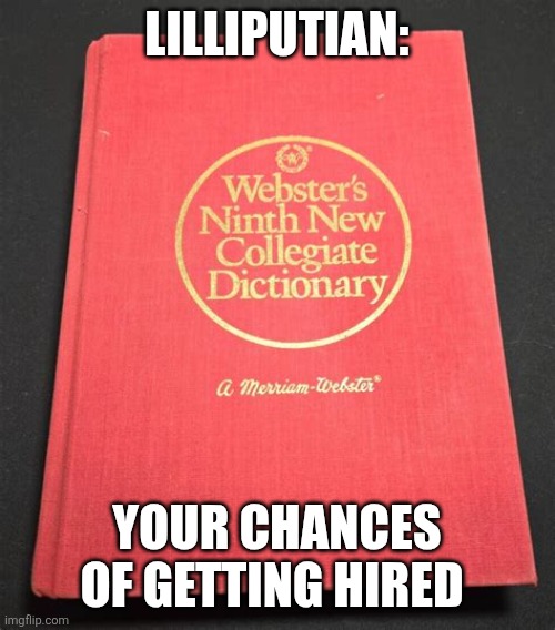 IDK Again | LILLIPUTIAN:; YOUR CHANCES OF GETTING HIRED | image tagged in merriam webster | made w/ Imgflip meme maker