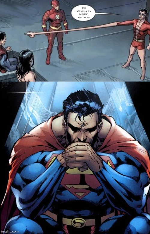 BRO ARE YOU AURA FARMING RIGHT NOW? | image tagged in plastic man pointing at superman,superman,aura farming,memes | made w/ Imgflip meme maker