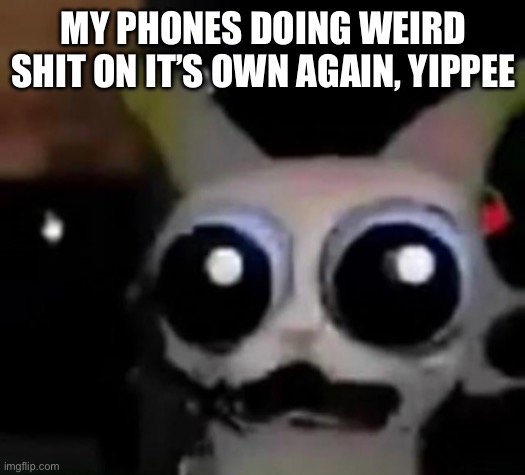 How long before this thing finally kicks the bucket instead of being completely unusable half the time? | MY PHONES DOING WEIRD SHIT ON IT’S OWN AGAIN, YIPPEE | image tagged in scared car | made w/ Imgflip meme maker