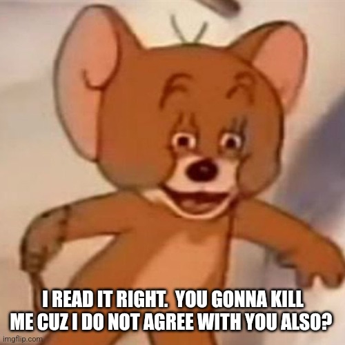 Polish Jerry | I READ IT RIGHT.  YOU GONNA KILL ME CUZ I DO NOT AGREE WITH YOU ALSO? | image tagged in polish jerry | made w/ Imgflip meme maker
