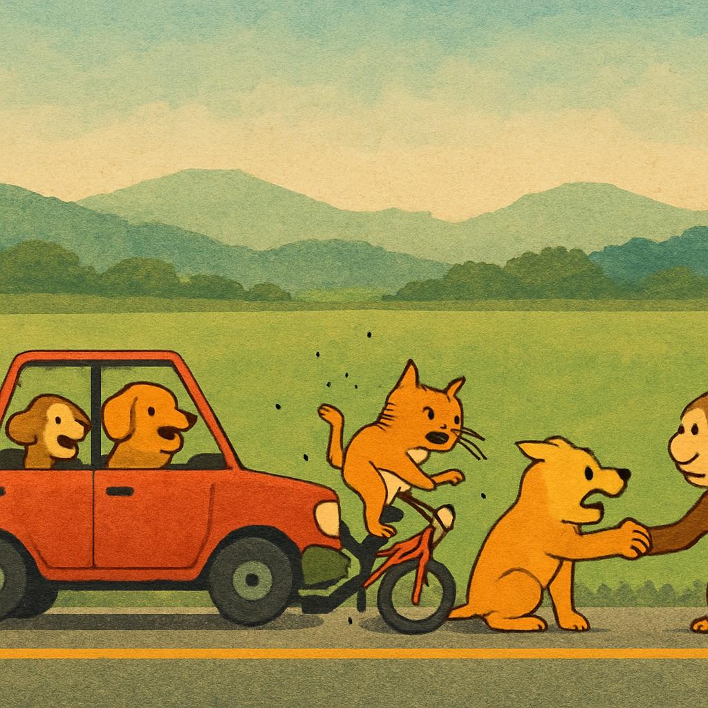 Make a video of dog i and monkey going to road trip in car and t Blank Meme Template