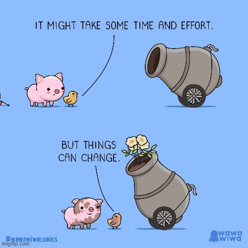 image tagged in pig,chick,cannon,flowers,flower pot,change | made w/ Imgflip meme maker