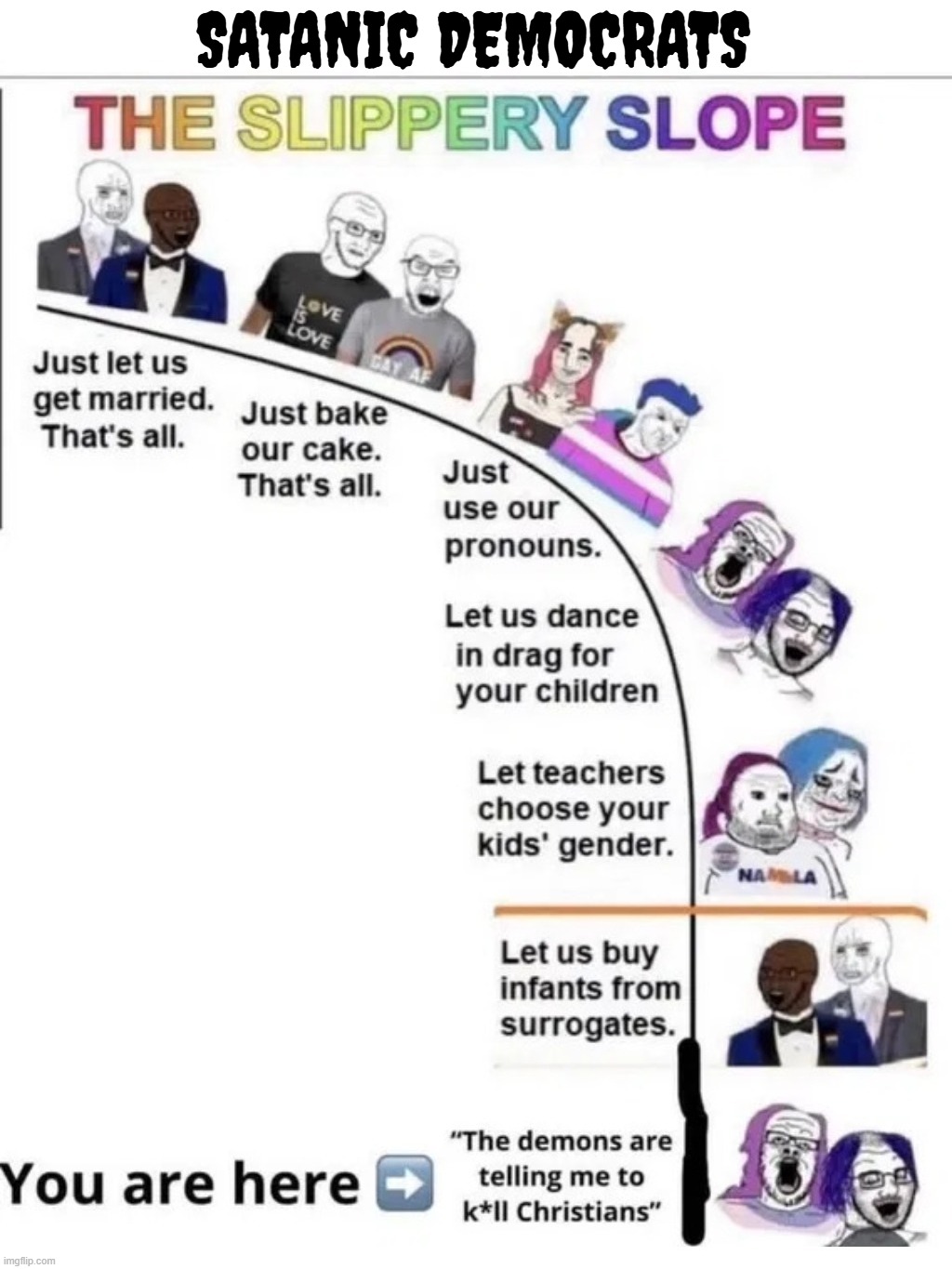 This is what being too tolerant gets you. | SATANIC DEMOCRATS | image tagged in devil worship,satanic,satanism,evil,democrats,trump derangement syndrome | made w/ Imgflip meme maker