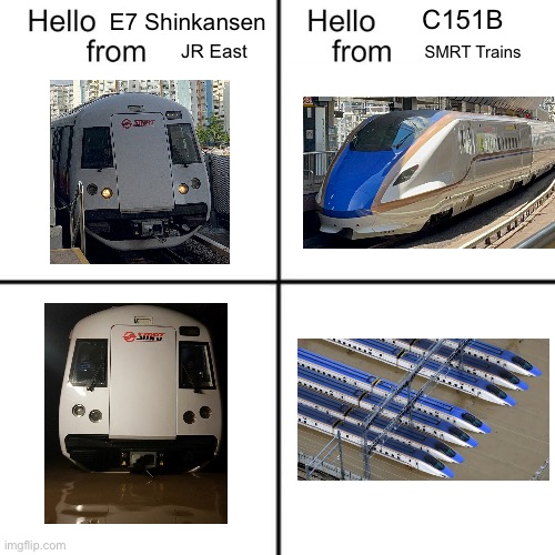 Both trains were trapped in water | C151B; E7 Shinkansen; JR East; SMRT Trains | image tagged in hello person from,train,water | made w/ Imgflip meme maker