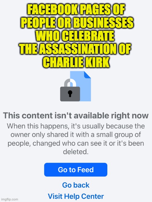 I don't care ... I want them ruined. | FACEBOOK PAGES OF
 PEOPLE OR BUSINESSES
WHO CELEBRATE 
THE ASSASSINATION OF 
CHARLIE KIRK | image tagged in charlie kirk,looney left,leftist,democrats are scum | made w/ Imgflip meme maker