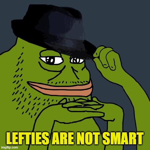groyper hat | LEFTIES ARE NOT SMART | image tagged in groyper hat | made w/ Imgflip meme maker