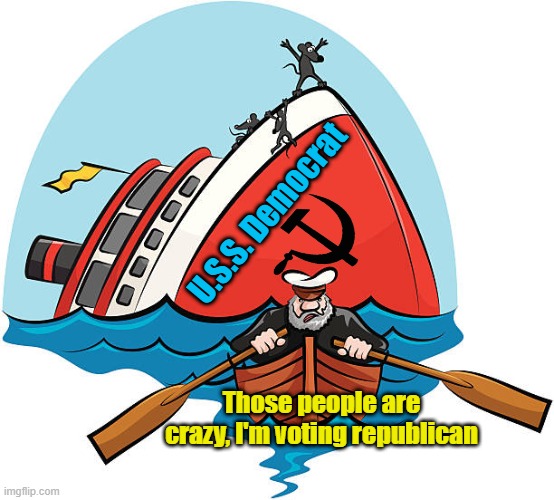 Democrat party, it was NOT nice knowing ye | U.S.S. Democrat; Those people are crazy, I'm voting republican | image tagged in democrats,leftists,sinking ship,lgbtq,psycho | made w/ Imgflip meme maker