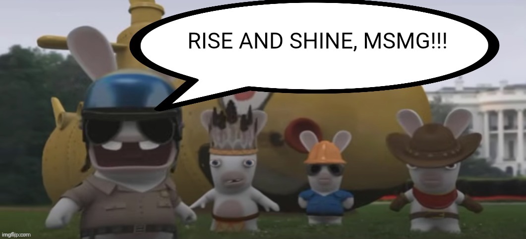 Good morning | RISE AND SHINE, MSMG!!! | image tagged in soldier rabbid yelling | made w/ Imgflip meme maker