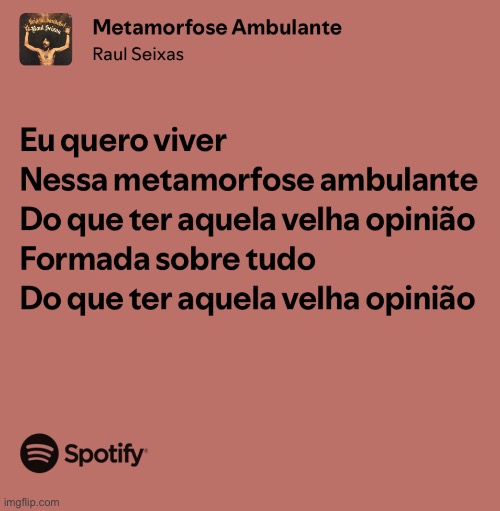 Walking metamorphosis by raul seixas | image tagged in music,song lyrics,spotify,brazilian | made w/ Imgflip meme maker