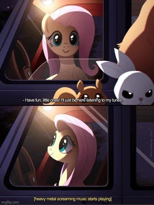 Fluttershy's little secret! | image tagged in memes,fluttershy,music,heavy metal | made w/ Imgflip meme maker
