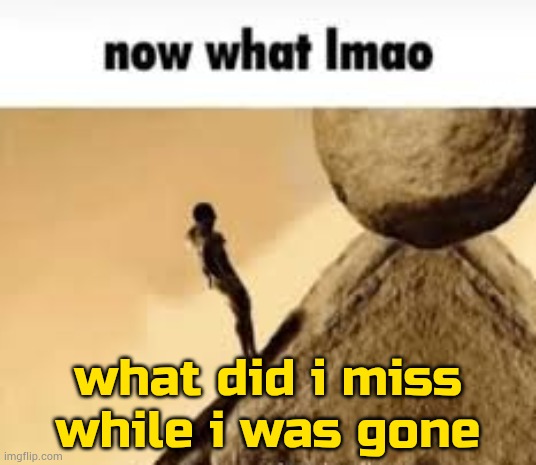 also how yall doing | what did i miss while i was gone | image tagged in now what lmao | made w/ Imgflip meme maker