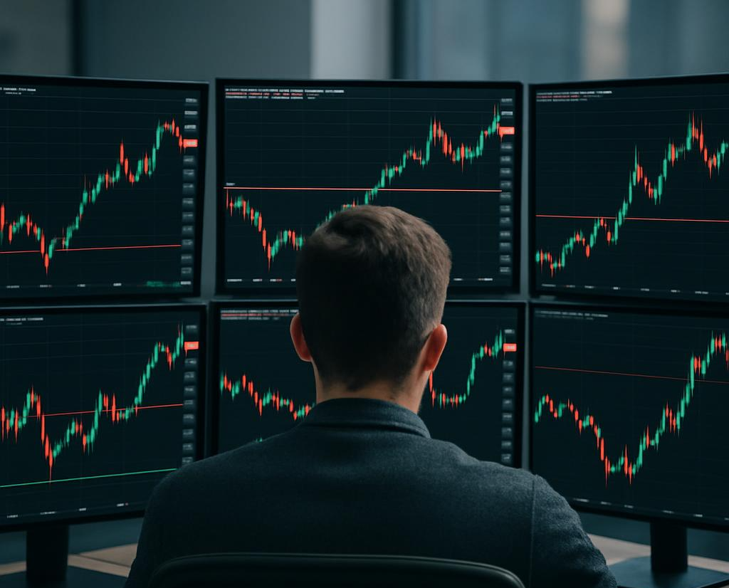 trader on 3 screens, Blank Meme Template