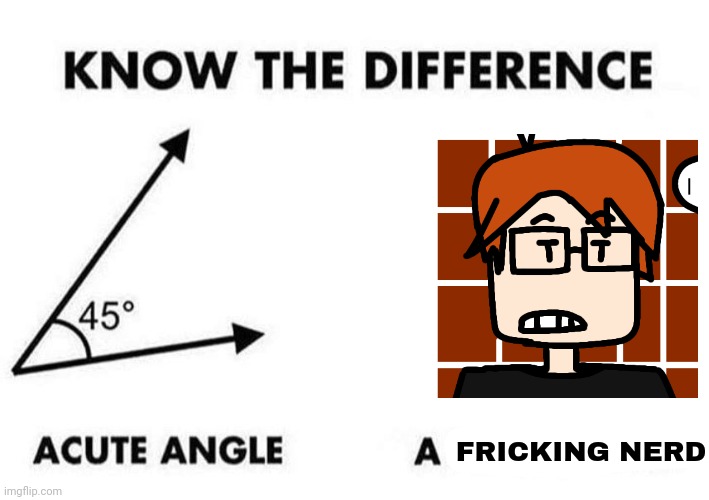 Remade an old post I made from my deleted account | FRICKING NERD | image tagged in acute angle a cute angel,a fricking nerd,moscovio may,mc,nerd,aspergers | made w/ Imgflip meme maker