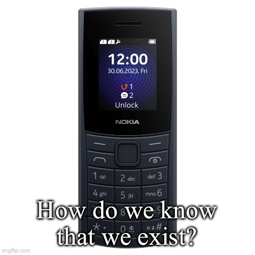 nokia 110 4g | How do we know that we exist? | image tagged in nokia 110 4g | made w/ Imgflip meme maker